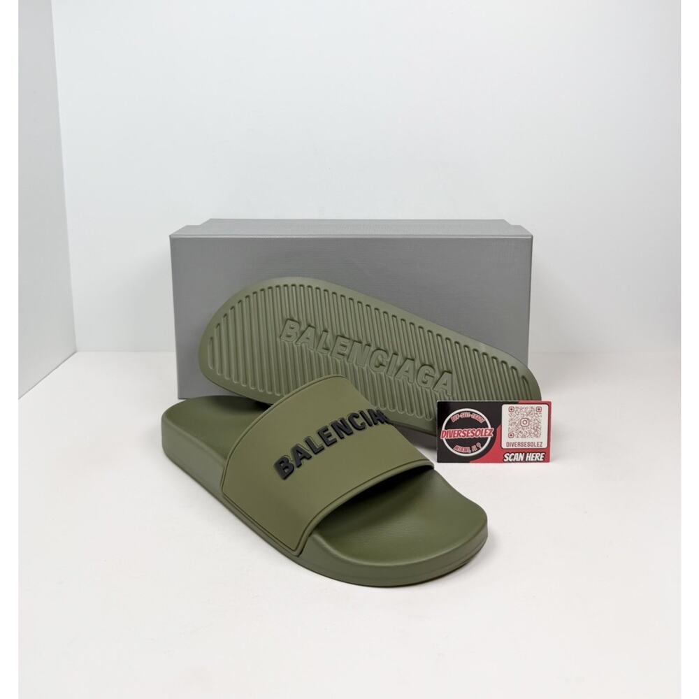 Size 41EU/8US - Balenciaga Olive Green Pool Slides🫒 BRAND NEW!
